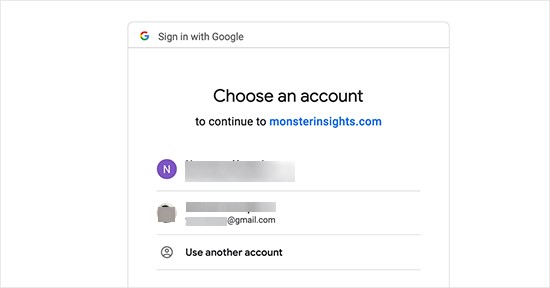 انتخاب اکانت گوگل در نصب MonsterInsights
