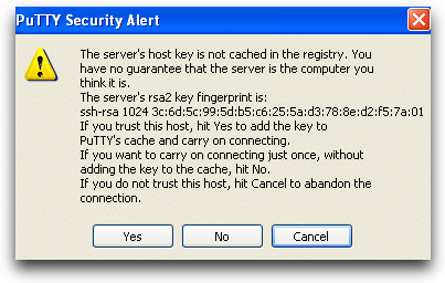 تنظیمات putty security Alert