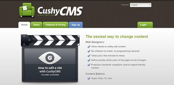 اسکرین شات از سایت Cushy CMS