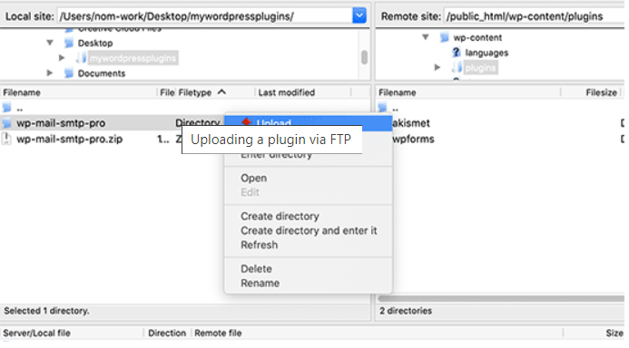 بارگذاری فایل افزونه وردپرس در FTP