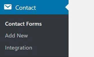 قرار گفتن گزینه contact در منو پنل کاربری وردپرس پس از نصب Contact Form 7