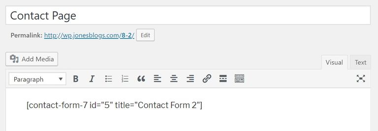 کپی کردن شورت کد contact form در محل مورد نظر در برگه یا نوشته
