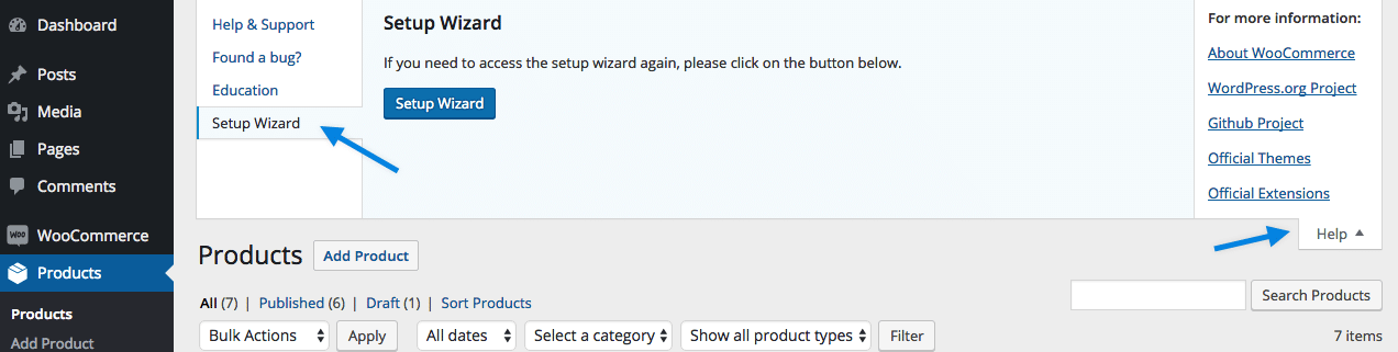 اگر هنگام نصب WooCommerce نصب wizard را انجام نداده‌اید می‌توانید بعدا Setup Wizard را اجرا کنید.