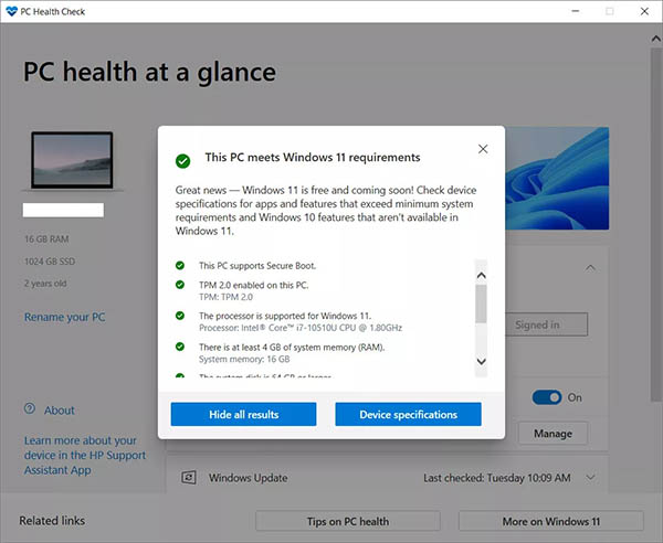 PC Health Check برای نصب ویندوز 11