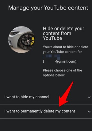 انتخاب گزینه دوم برای حذف کانال یوتیوب